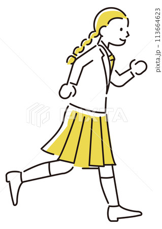 定番　伝わる 人物イラスト　学生　おさげの女の子 113664623