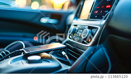 Charging phone at the car. Close-up view Charging phone at the car. Close-up view 113665120