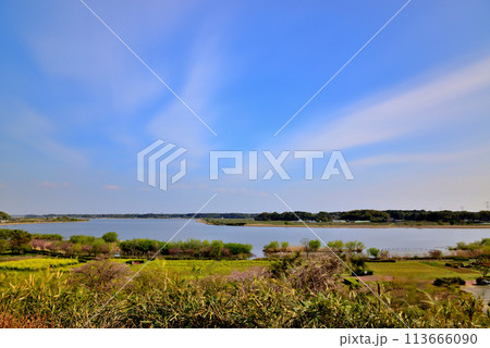 千葉県　高野山桃山公園展望台からの手賀沼の風景 長秒撮影 113666090