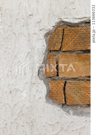 White concrete wall paint old brown brickwork texture object detail architecture background brick masonry design White concrete wall paint old brown brickwork texture object detail architecture background brick masonry design 113666332