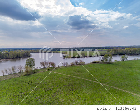 Late April - spring coming to Russia. Moskva river near village Glukhovo (there work electronic warfare 113666343