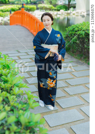 訪問着の着物を着た女性 訪問着の着物を着た女性 113666870