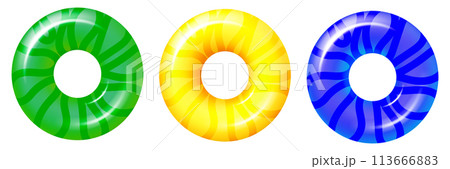 Set of bright swimming rings isolated on a transparent background. Top view. Symbol of summer time, summer, vacation and relaxation at sea. Vector illustration Set of bright swimming rings isolated on a transparent background. Top view. Symbol of summer time, summer, vacation and relaxation at sea. Vector illustration 113666883