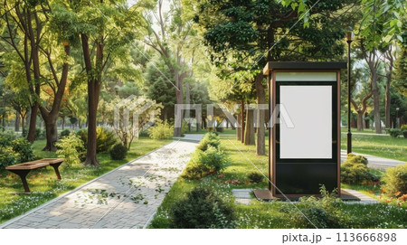 Public Park Information Kiosk Mockup, Outdoor Welcoming, AI Created 113666898