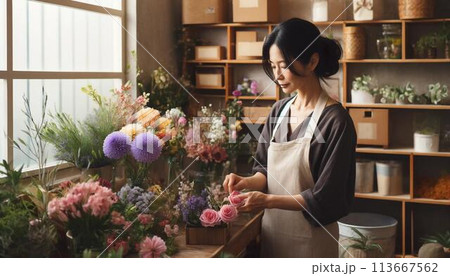 ブーケを作る女性 113667562