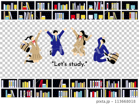 穿著制服和書架的跳躍學生 113668018