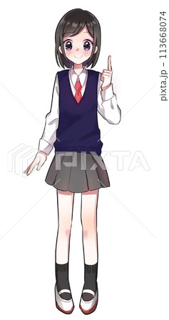 学生服着た女子高生の全身イラスト 113668074