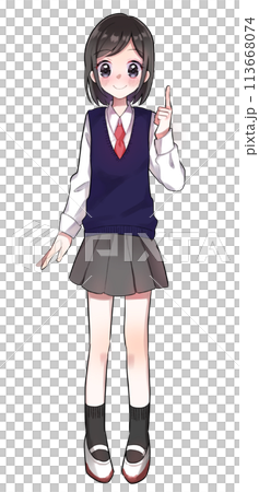 学生服着た女子高生の全身イラスト 113668074