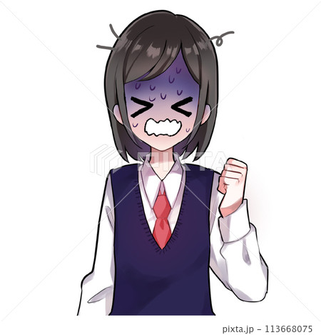 学生服着た女子高生のイラスト　焦り 113668075