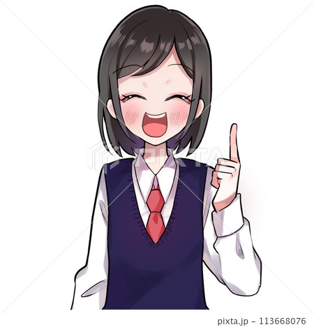 指を立てて説明する女子学生　笑顔 113668076