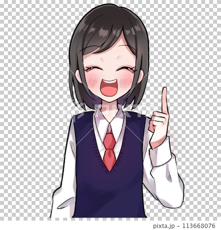 指を立てて説明する女子学生　笑顔 113668076