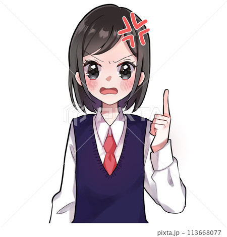 学生服着た女子高生のイラスト　怒り 113668077