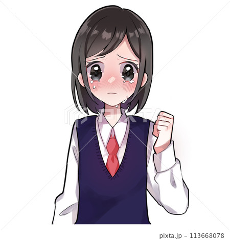 学生服着た泣いている女子高生のイラスト 113668078