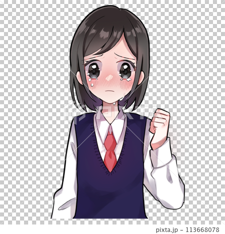 学生服着た泣いている女子高生のイラスト 113668078