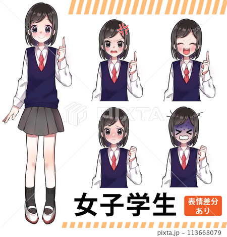 学生服着た女子高生のイラストセット 113668079