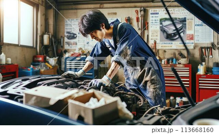 自動車を修理する整備士 113668160