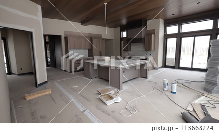 Building the Heart of Your Home, Modern Kitchen Construction in a New Residence, Generative AI 113668224