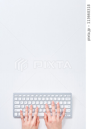 キーボードをタイピングする女性の手元 キーボードをタイピングする女性の手元 113668318