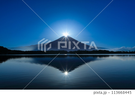 春の田貫湖Wダイヤモンド富士 静岡県富士宮市 春の田貫湖Wダイヤモンド富士 静岡県富士宮市 113668445