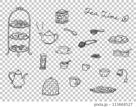 Tea time illustration (line drawing) 113668527