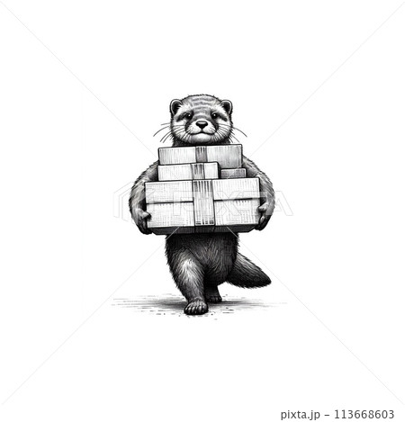 人間味溢れる森の動物達の鉛筆画イラスト 113668603