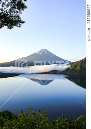 本栖湖岡田紅陽の逆さ富士　山梨県 113668947