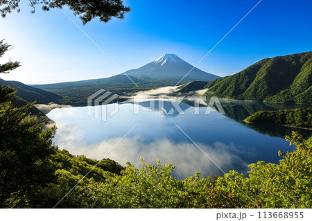 本栖湖岡田紅陽の逆さ富士　山梨県 113668955