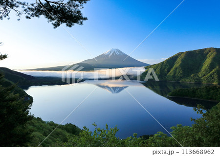 本栖湖岡田紅陽の逆さ富士　山梨県 113668962
