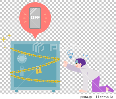 Illustration material of a man struggling to quit his smartphone Illustration material of a man struggling to quit his smartphone 113669018