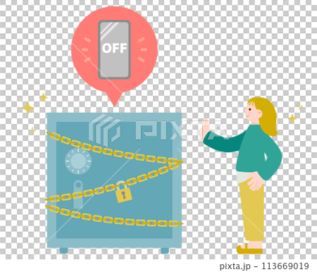 Illustration material of a woman trying to quit using her smartphone Illustration material of a woman trying to quit using her smartphone 113669019