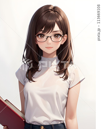 本を持って眼鏡をかけた知的な女性 113669108
