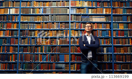 From Cover to Cover, A Man Standing Next to a Wall of Books, the Power of Knowledge, Generative AI 113669199