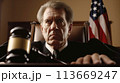 Judging the Guilty, A Middle Aged Judge with a Gavel Presiding Criminal Trial, Justice Served, Generative AI 113669247
