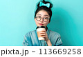Caffeine Cutie, Smiling Young Asian Woman Poses with Her Favorite Takeaway Coffee, Generative AI 113669258