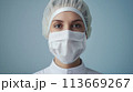 Innovative and Fearless, Women Scientist Laboratory Worker in Protective Gear and Mask, Generative AI 113669267