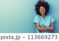 Dedication and Compassion, Happy Black Nurse in Scrubs Making a Difference in Healthcare, Generative AI 113669273
