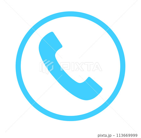 シンプルな水色の電話アイコン	 113669999
