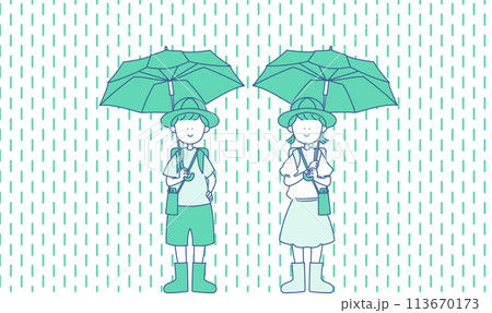 雨の日に傘をさす子どもたちのイラスト 雨の日に傘をさす子どもたちのイラスト 113670173