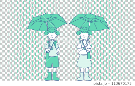 雨の日に傘をさす子どもたちのイラスト 雨の日に傘をさす子どもたちのイラスト 113670173