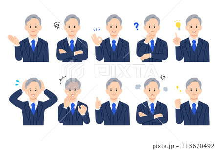 いろいろな表情やポーズをする経営者･社長のセット【人物ベクターイラスト素材】 113670492