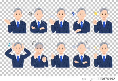 いろいろな表情やポーズをする経営者･社長のセット【人物ベクターイラスト素材】 113670492