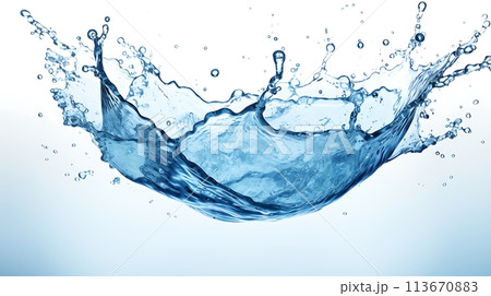 Blue water splash isolated on white background AI generated 113670883