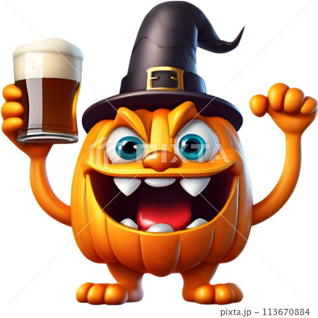 Happy Beer Monster with a witch hat 113670884