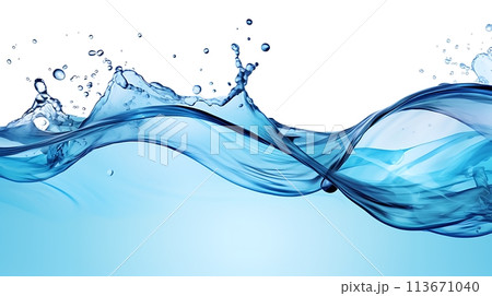 3D Abstract Water waves with blue and white background, Waterline Surface Design AI generated 113671040