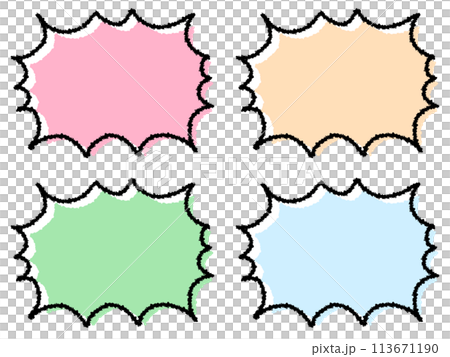 手描き風のポップなふきだし4色セット　淡トゲトゲ 113671190
