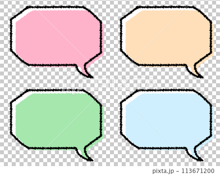 A set of 4 hand-drawn pop speech bubbles in pale octagonal 113671200