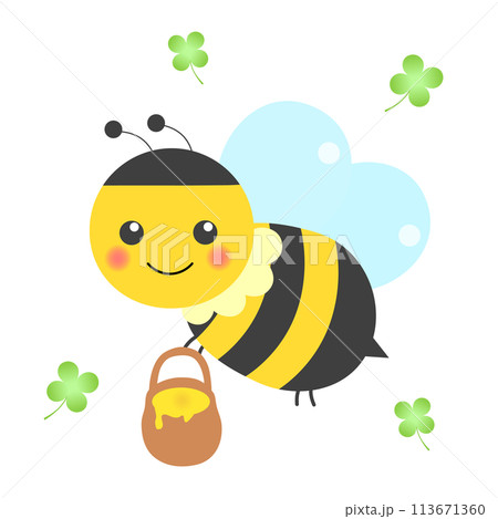 はちみつを持つミツバチのかわいいイラスト 113671360