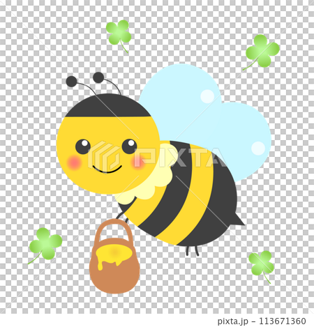 蜜蜂與蜂蜜的可愛插圖 113671360