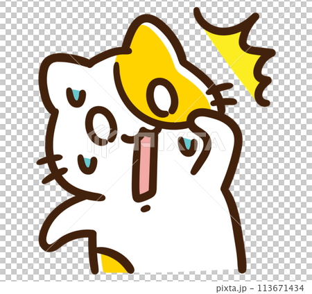 びっくり衝撃を受けるかわいいねこのキャラクターのコミカルなイラスト