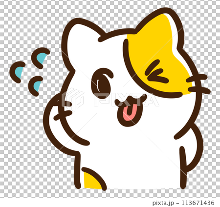 お茶目に舌を出すかわいいねこのキャラクターのコミカルなイラスト 113671436